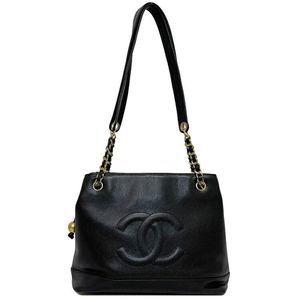 Chanel Chain Shoulder Black Gold Soft Caviar Stitch Ball Leather